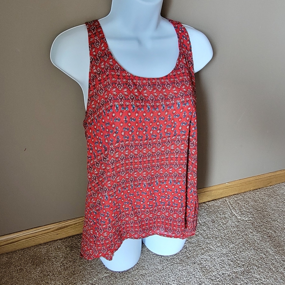 Women's Red Patterned Aztec Sleeveless Flowy Tank Top Size Medium